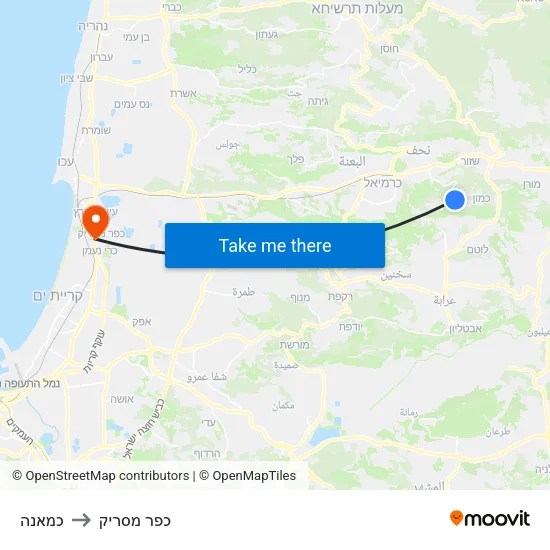 כמאנה to כפר מסריק map