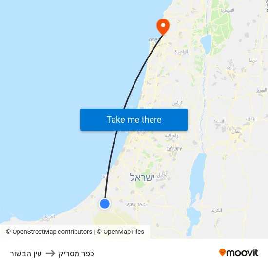 עין הבשור to כפר מסריק map