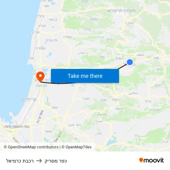 רכבת כרמיאל to כפר מסריק map