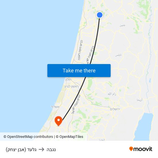 גלעד (אבן יצחק) to נגבה map