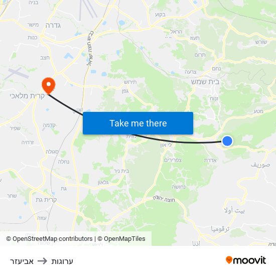 אביעזר to ערוגות map