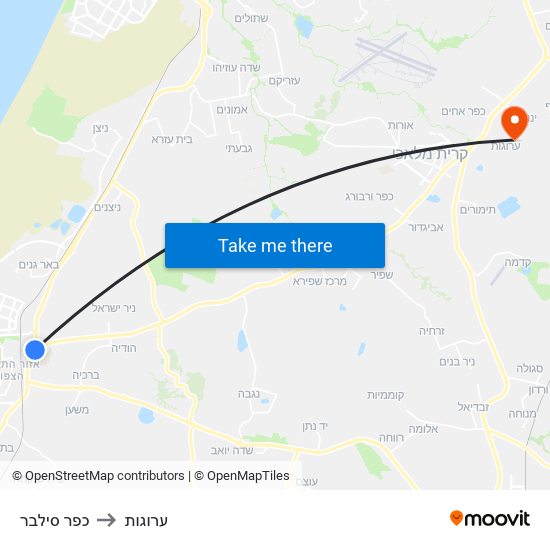 כפר סילבר to ערוגות map