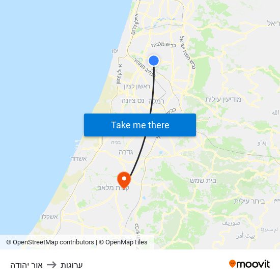 אור יהודה to ערוגות map