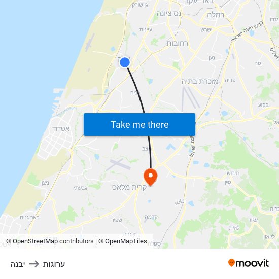 יבנה to ערוגות map