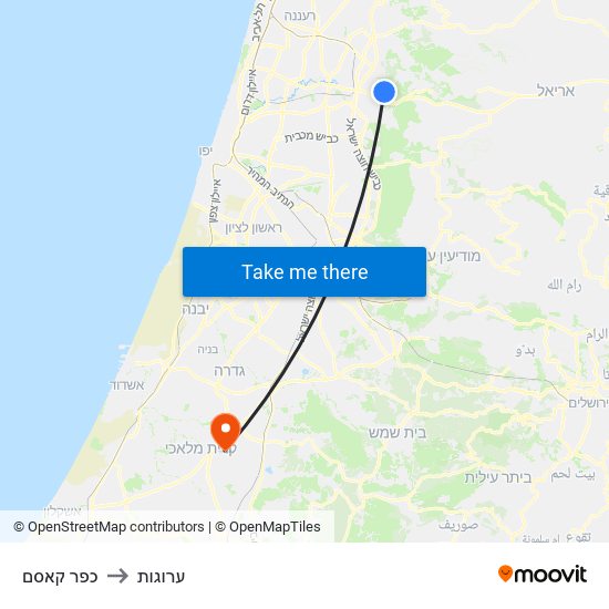 כפר קאסם to ערוגות map