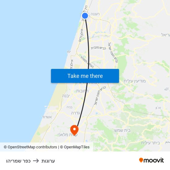 כפר שמריהו to ערוגות map