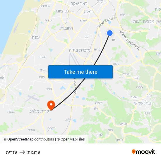 עזריה to ערוגות map