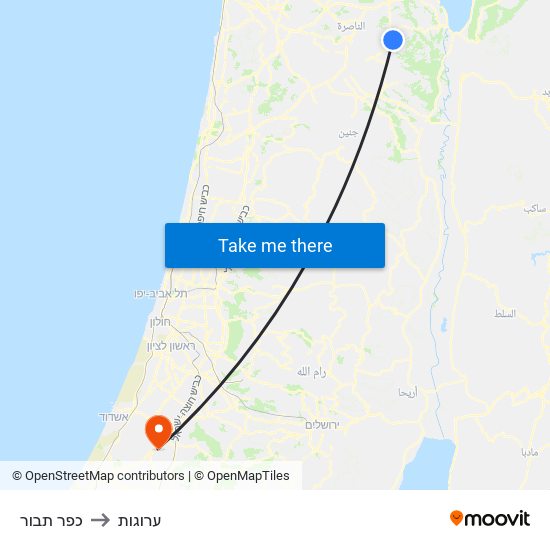 כפר תבור to ערוגות map