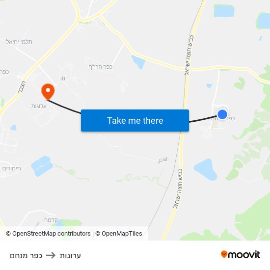 כפר מנחם to ערוגות map