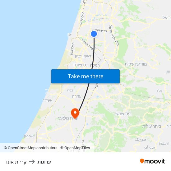 קריית אונו to ערוגות map