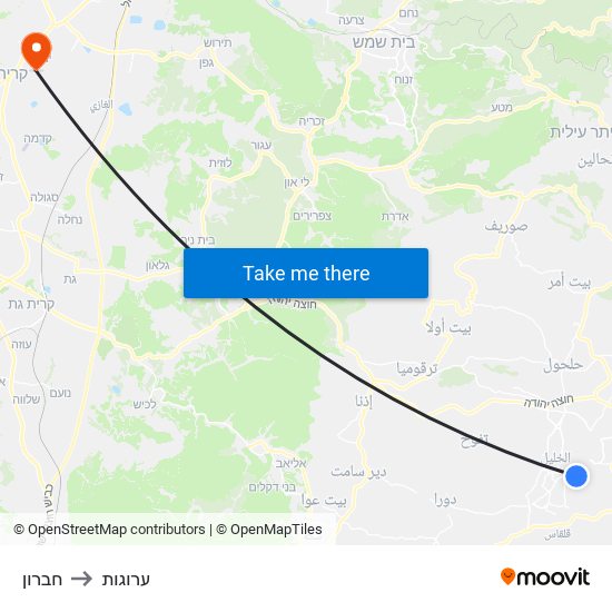 חברון to ערוגות map