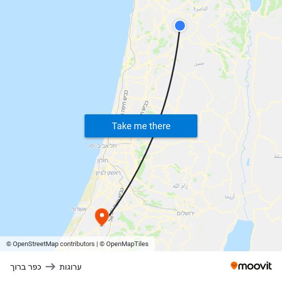 כפר ברוך to ערוגות map