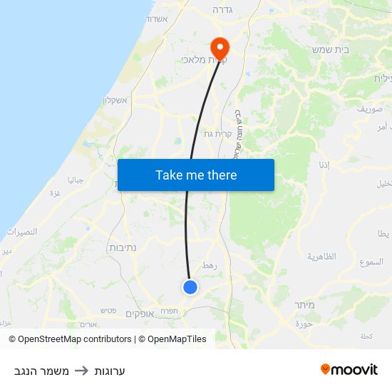 משמר הנגב to ערוגות map