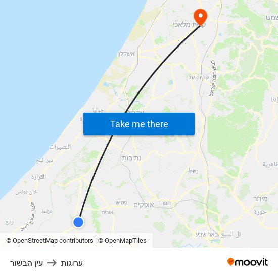 עין הבשור to ערוגות map