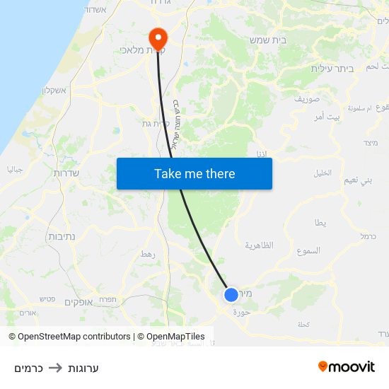 כרמים to ערוגות map