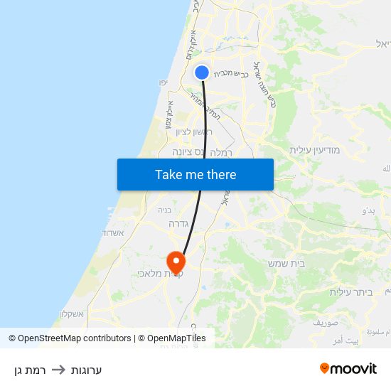 רמת גן to ערוגות map