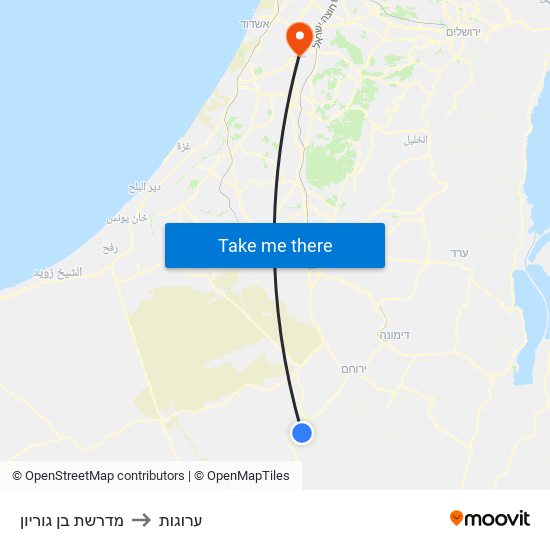 מדרשת בן גוריון to ערוגות map