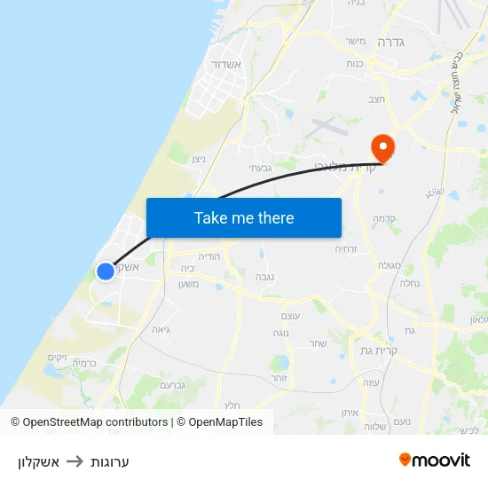 אשקלון to ערוגות map