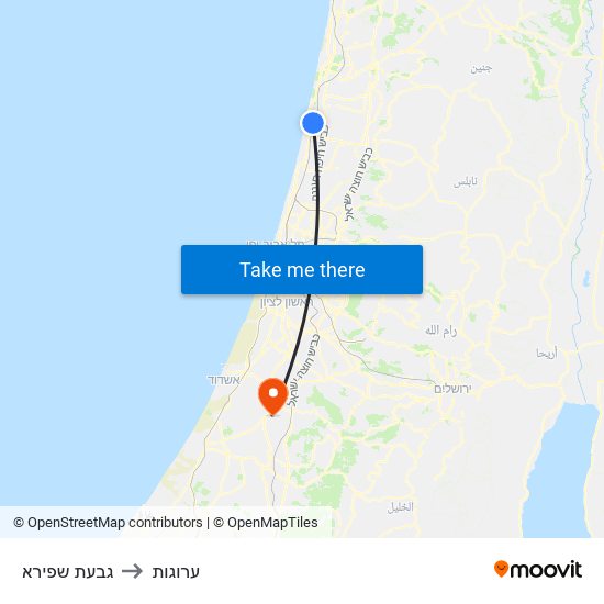 גבעת שפירא to ערוגות map