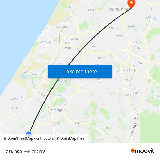 כפר עזה to ערוגות map