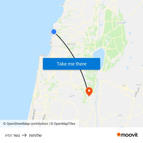 גשר הזיו to שלוחות map