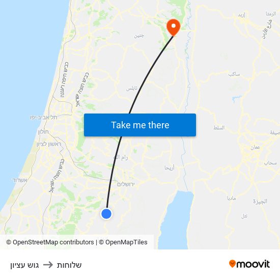 גוש עציון to שלוחות map