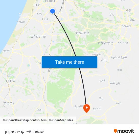 קריית עקרון to שמעה map