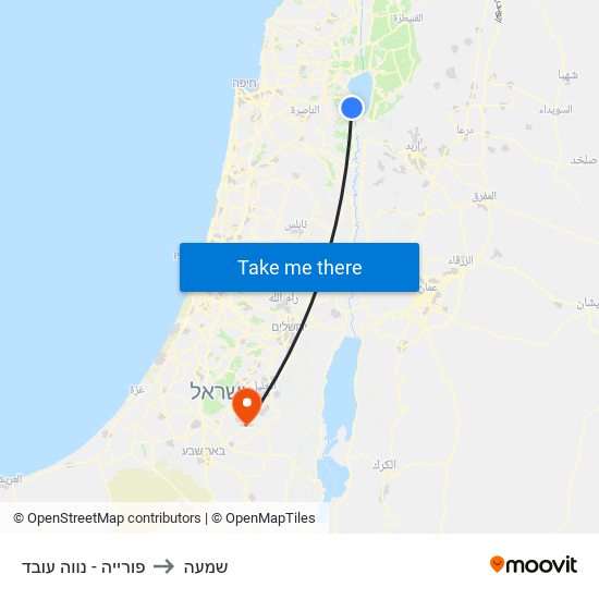 פורייה - נווה עובד to שמעה map