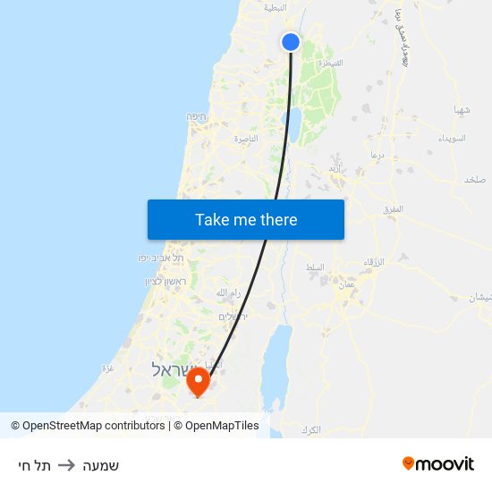 תל חי to שמעה map