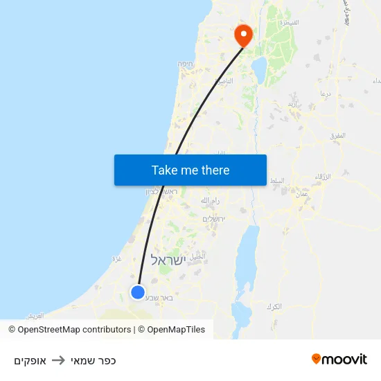 אופקים to כפר שמאי map