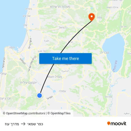 מדרך עוז to כפר שמאי map