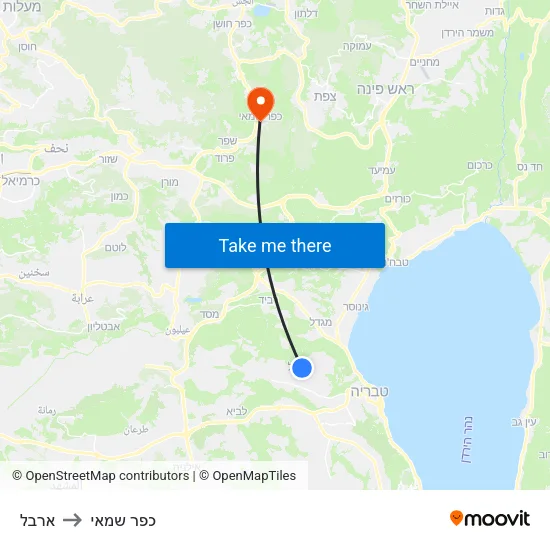 ארבל to כפר שמאי map