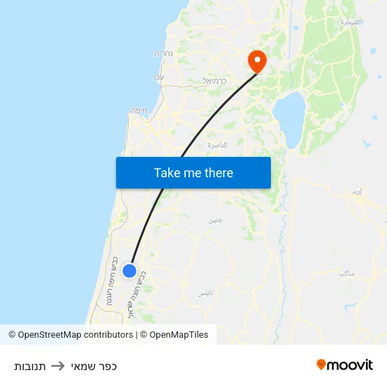 תנובות to כפר שמאי map