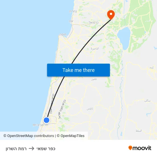 רמת השרון to כפר שמאי map
