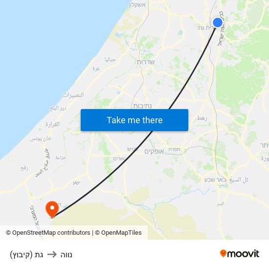 גת (קיבוץ) to נווה map