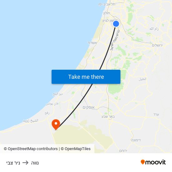 ניר צבי to נווה map