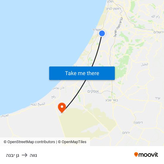 גן יבנה to נווה map