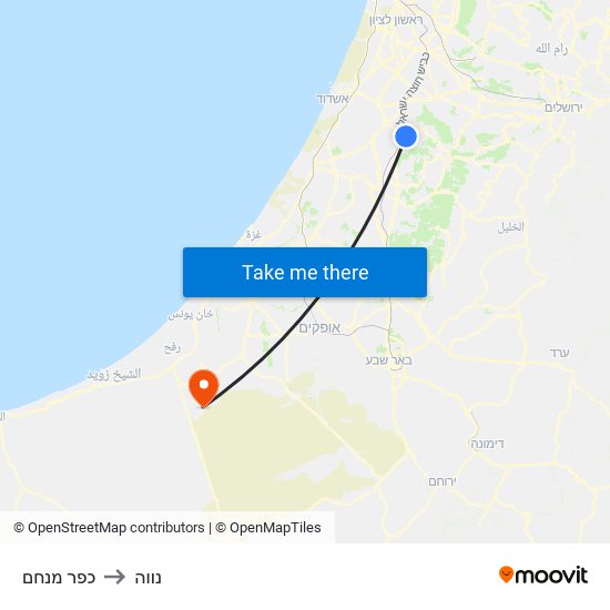 כפר מנחם to נווה map