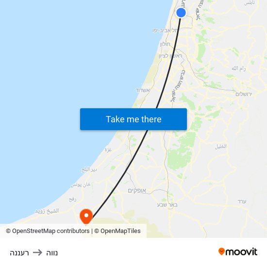 רעננה to נווה map