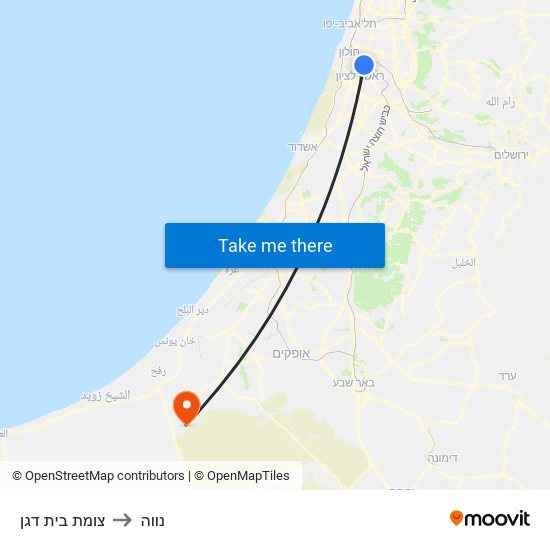 צומת בית דגן to נווה map