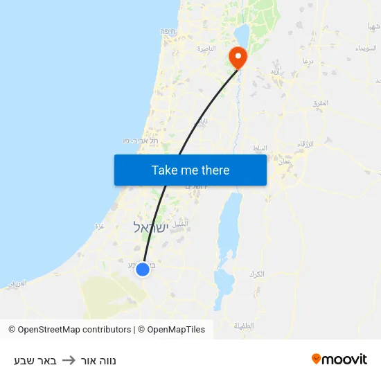 באר שבע to נווה אור map