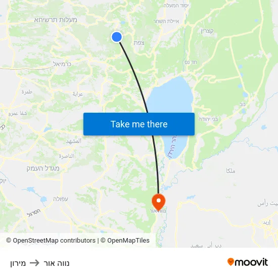 מירון to נווה אור map