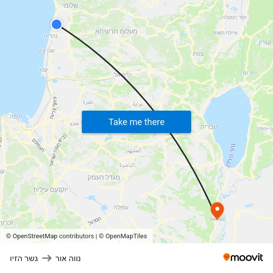 גשר הזיו to נווה אור map