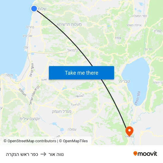 כפר ראש הנקרה to נווה אור map