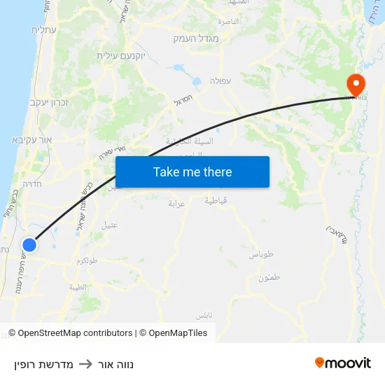 מדרשת רופין to נווה אור map