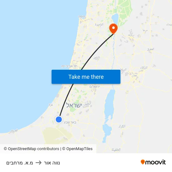 מ.א. מרחבים to נווה אור map