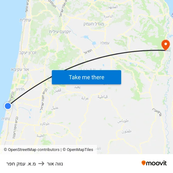מ.א. עמק חפר to נווה אור map