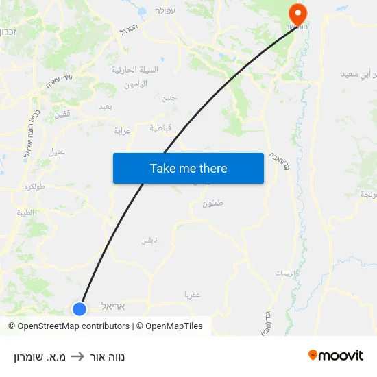 מ.א. שומרון to נווה אור map