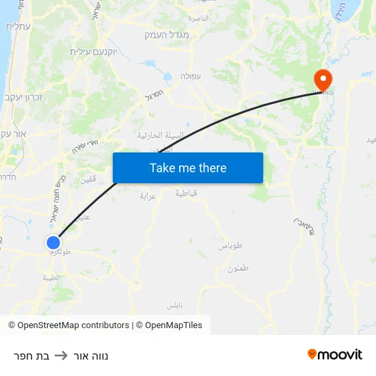בת חפר to נווה אור map