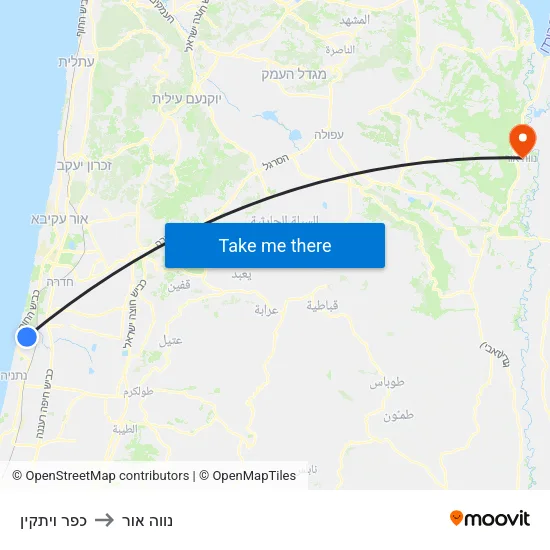 כפר ויתקין to נווה אור map